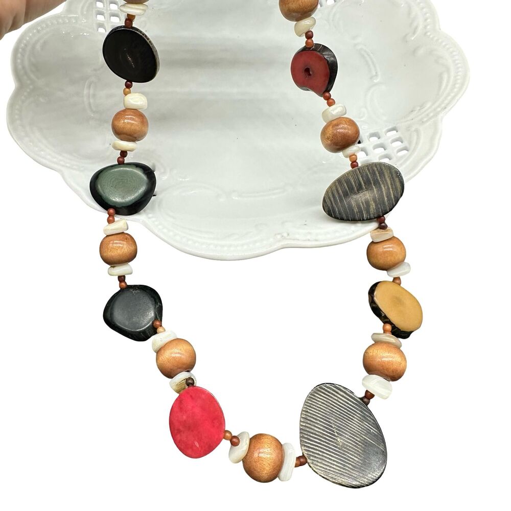 Handmade Tagua & Wood Bead Necklace | Eco Friendly Statement Jewelry | Natural B